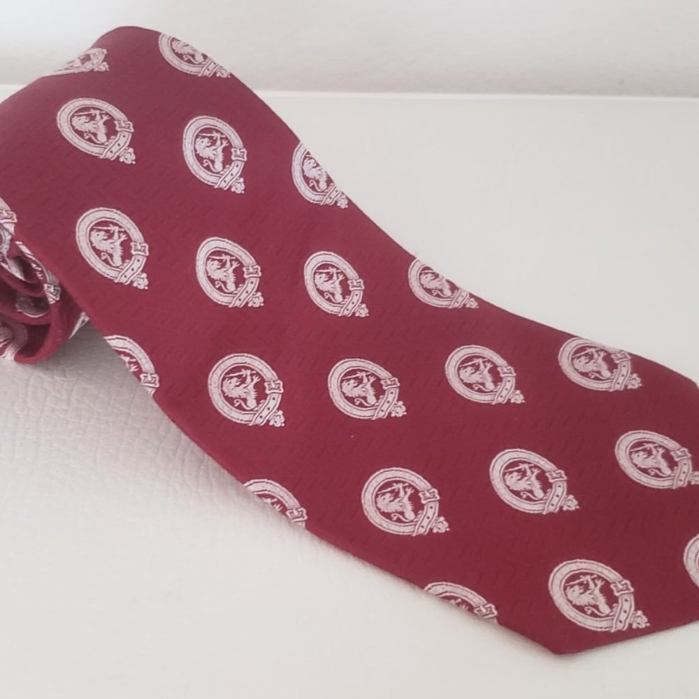 SALE Lanvin silk neck tie 1970s dark red with lions
